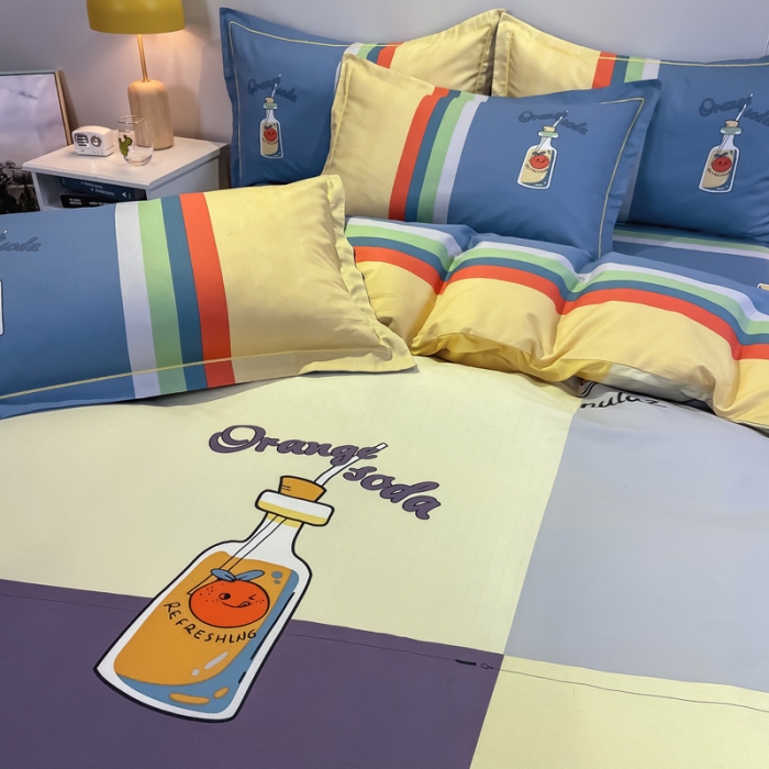 91家纺网 家纺一手货源 找家纺 金爱家 2021新款全棉13372四件套条格简约系列栖夏