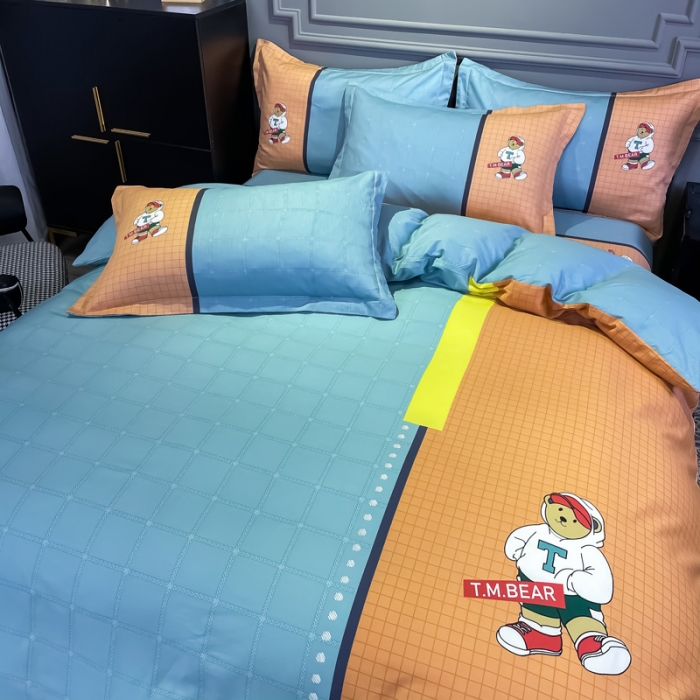 91家纺网 家纺一手货源 找家纺 金爱家 2021新款全棉13372四件套条格简约系列沙文