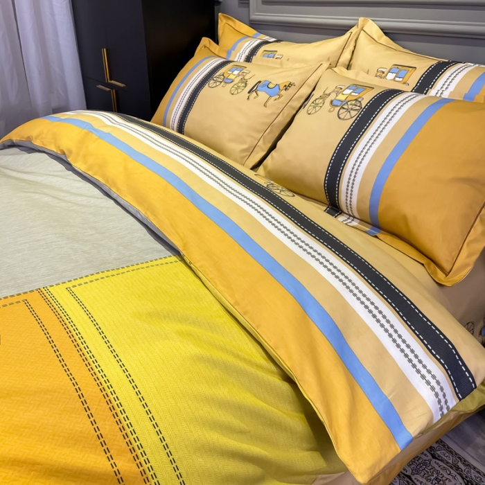 91家纺网 家纺一手货源 找家纺 金爱家 2021新款全棉13372四件套条格简约系列温莎