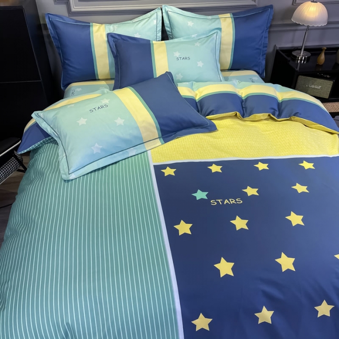 91家纺网 家纺一手货源 找家纺 金爱家 2021新款全棉13372四件套条格简约系列西蒙