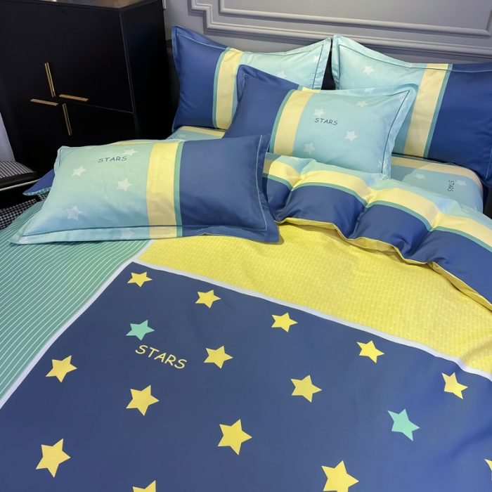 91家纺网 家纺一手货源 找家纺 金爱家 2021新款全棉13372四件套条格简约系列西蒙