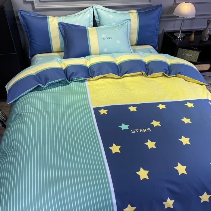 91家纺网 家纺一手货源 找家纺 金爱家 2021新款全棉13372四件套条格简约系列西蒙