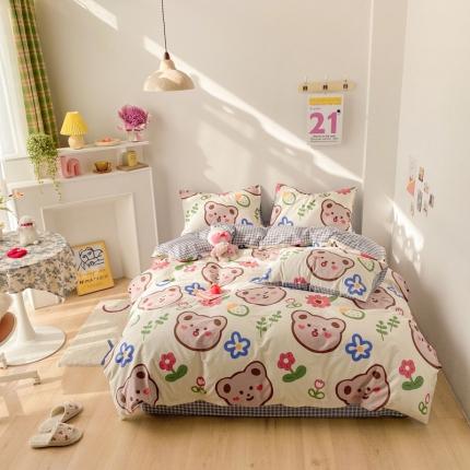 91家纺网 家纺一手货源 找家纺 梦家居 2021春季新品全棉小清新四件套 大脸熊
