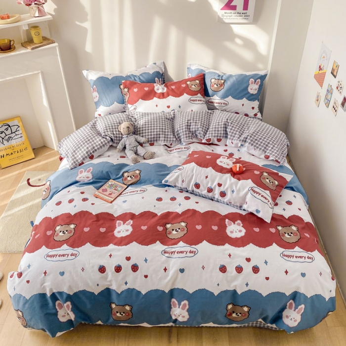 91家纺网 家纺一手货源 找家纺 梦家居 2021春季新品全棉小清新四件套 安迪小熊