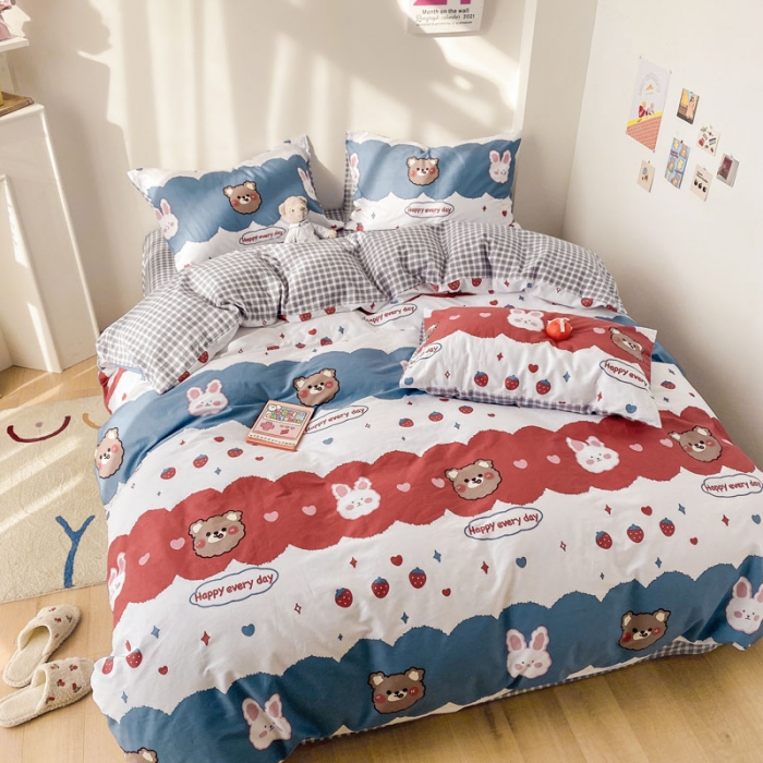 91家纺网 家纺一手货源 找家纺 梦家居 2021春季新品全棉小清新四件套 安迪小熊