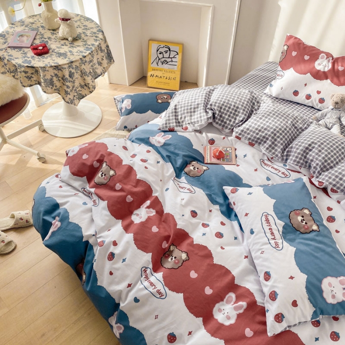 91家纺网 家纺一手货源 找家纺 梦家居 2021春季新品全棉小清新四件套 安迪小熊