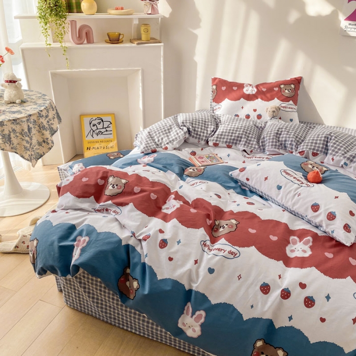 91家纺网 家纺一手货源 找家纺 梦家居 2021春季新品全棉小清新四件套 安迪小熊