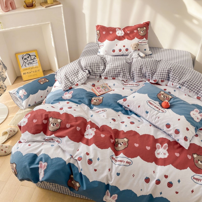 91家纺网 家纺一手货源 找家纺 梦家居 2021春季新品全棉小清新四件套 安迪小熊