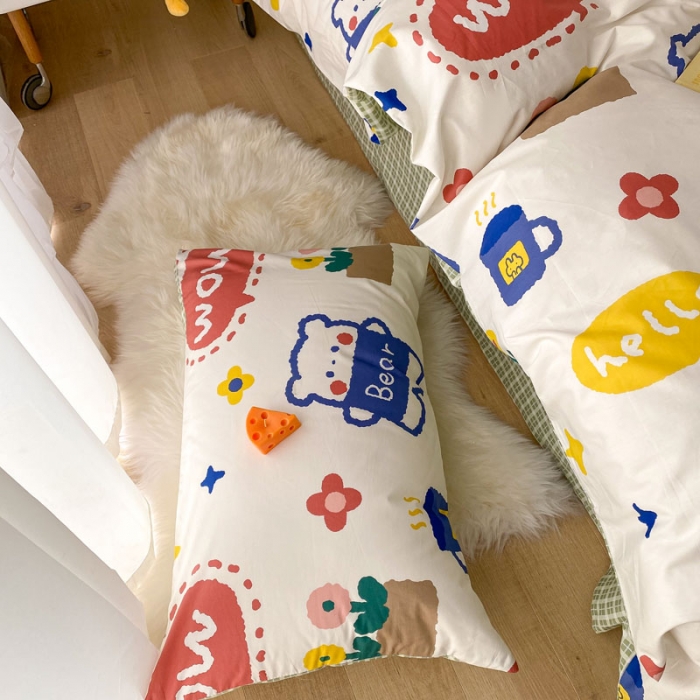 91家纺网 家纺一手货源 找家纺 梦家居 2021春季新品全棉小清新四件套 抱抱熊