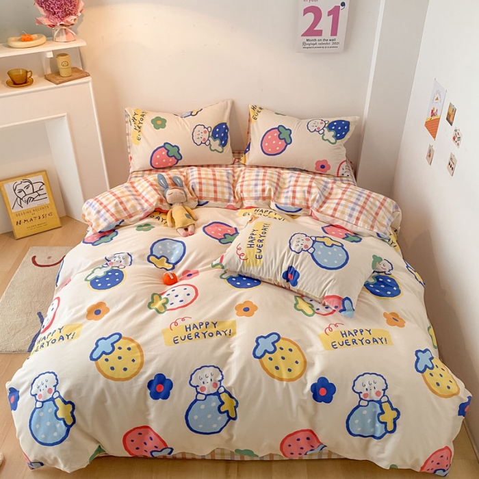 91家纺网 家纺一手货源 找家纺 梦家居 2021春季新品全棉小清新四件套 草莓甜心