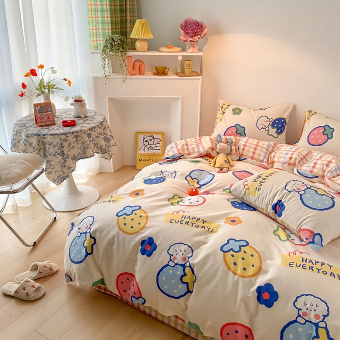 91家纺网 家纺一手货源 找家纺 梦家居 2021春季新品全棉小清新四件套 草莓甜心