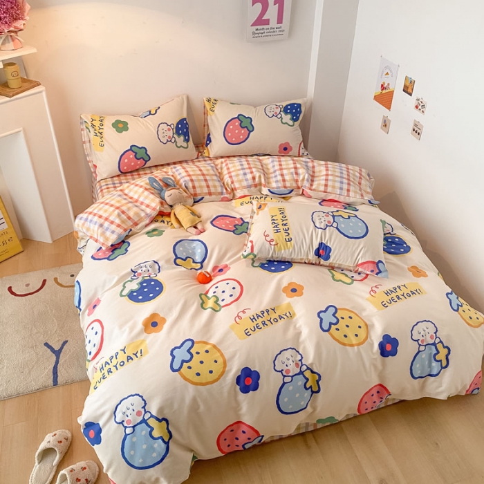 91家纺网 家纺一手货源 找家纺 梦家居 2021春季新品全棉小清新四件套 草莓甜心