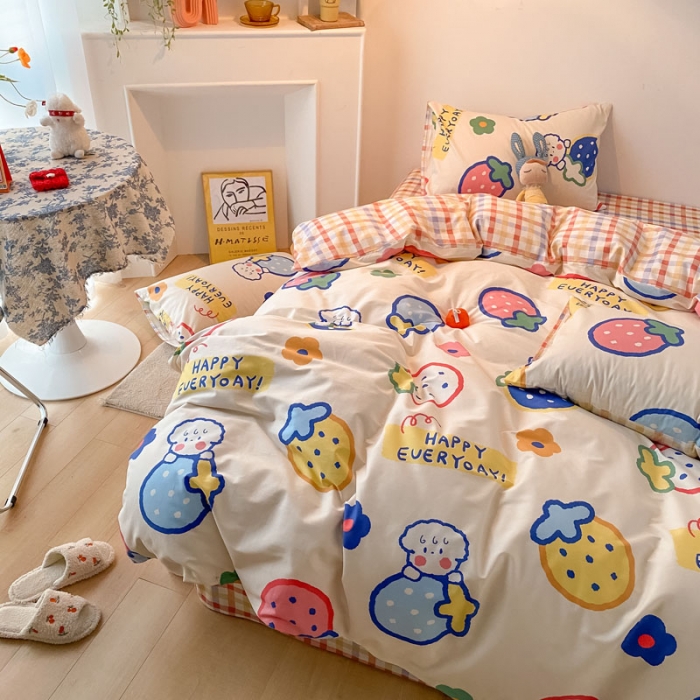 91家纺网 家纺一手货源 找家纺 梦家居 2021春季新品全棉小清新四件套 草莓甜心