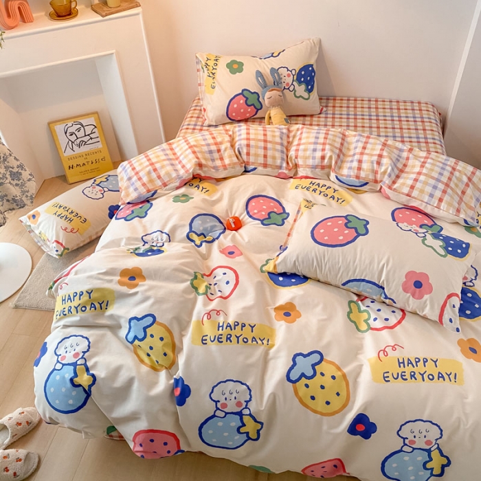 91家纺网 家纺一手货源 找家纺 梦家居 2021春季新品全棉小清新四件套 草莓甜心