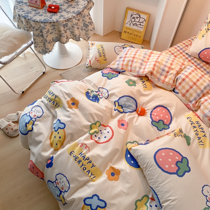 91家纺网 家纺一手货源 找家纺 梦家居 2021春季新品全棉小清新四件套 草莓甜心