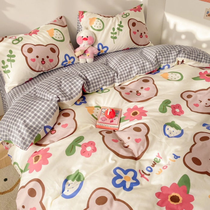 91家纺网 家纺一手货源 找家纺 梦家居 2021春季新品全棉小清新四件套 大脸熊