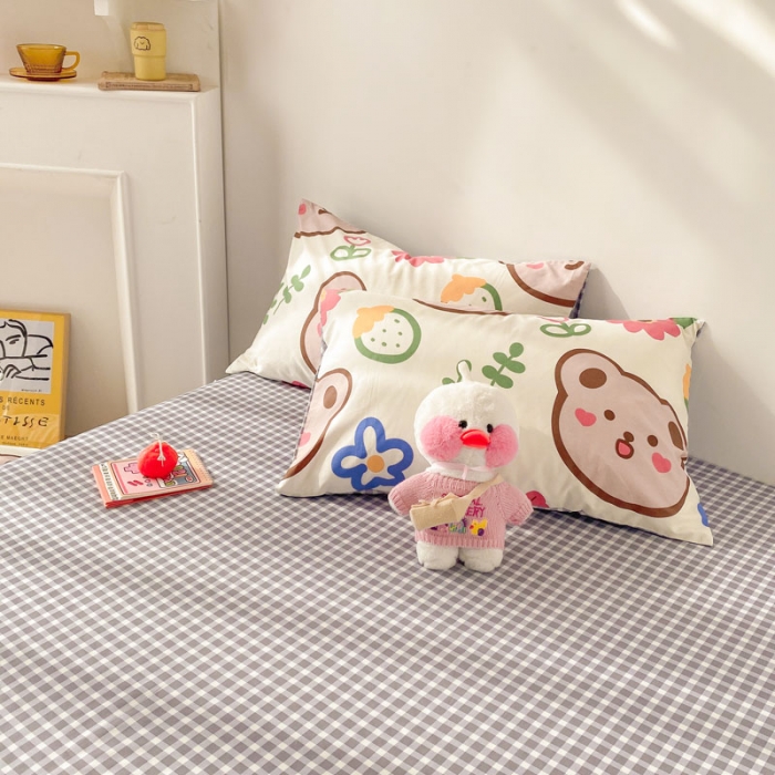 91家纺网 家纺一手货源 找家纺 梦家居 2021春季新品全棉小清新四件套 大脸熊