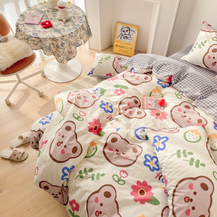 91家纺网 家纺一手货源 找家纺 梦家居 2021春季新品全棉小清新四件套 大脸熊