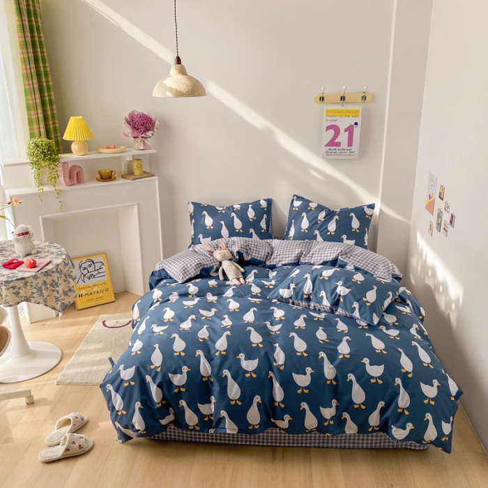 91家纺网 家纺一手货源 找家纺 梦家居 2021春季新品全棉小清新四件套 可爱鸭