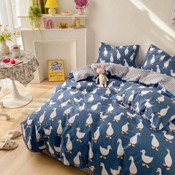 91家纺网 家纺一手货源 找家纺 梦家居 2021春季新品全棉小清新四件套 可爱鸭