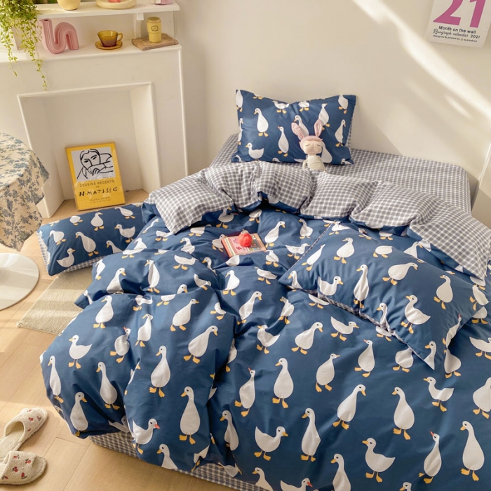 91家纺网 家纺一手货源 找家纺 梦家居 2021春季新品全棉小清新四件套 可爱鸭