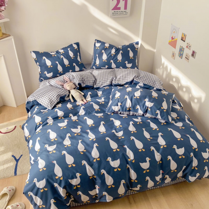 91家纺网 家纺一手货源 找家纺 梦家居 2021春季新品全棉小清新四件套 可爱鸭