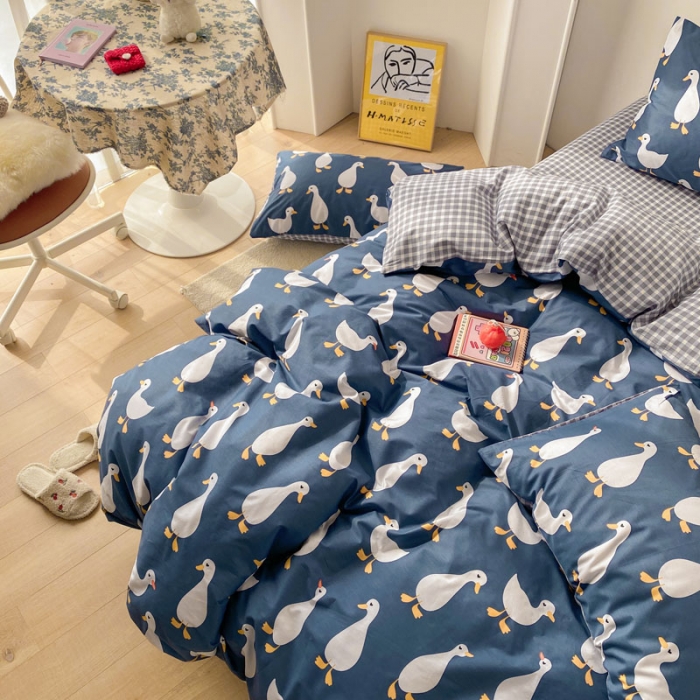 91家纺网 家纺一手货源 找家纺 梦家居 2021春季新品全棉小清新四件套 可爱鸭