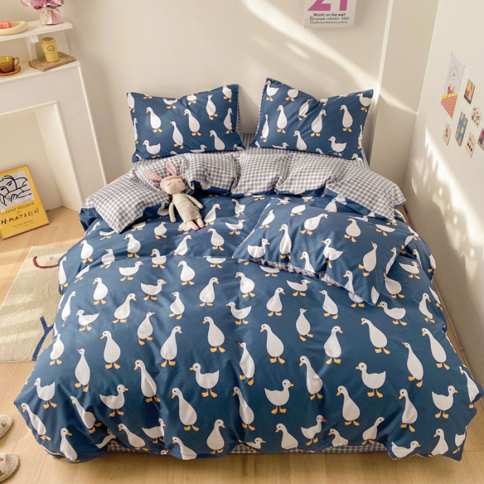 91家纺网 家纺一手货源 找家纺 梦家居 2021春季新品全棉小清新四件套 可爱鸭