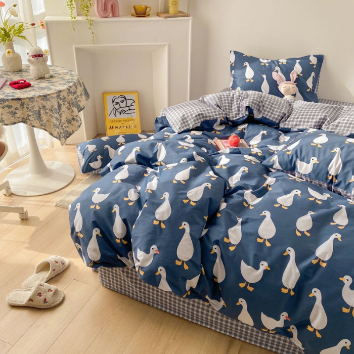 91家纺网 家纺一手货源 找家纺 梦家居 2021春季新品全棉小清新四件套 可爱鸭