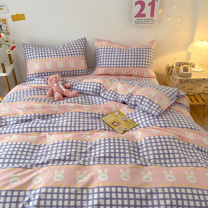 91家纺网 家纺一手货源 找家纺 梦家居 2021春季新品全棉小清新四件套 咪咪兔