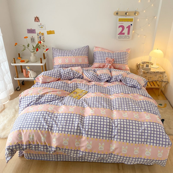 91家纺网 家纺一手货源 找家纺 梦家居 2021春季新品全棉小清新四件套 咪咪兔