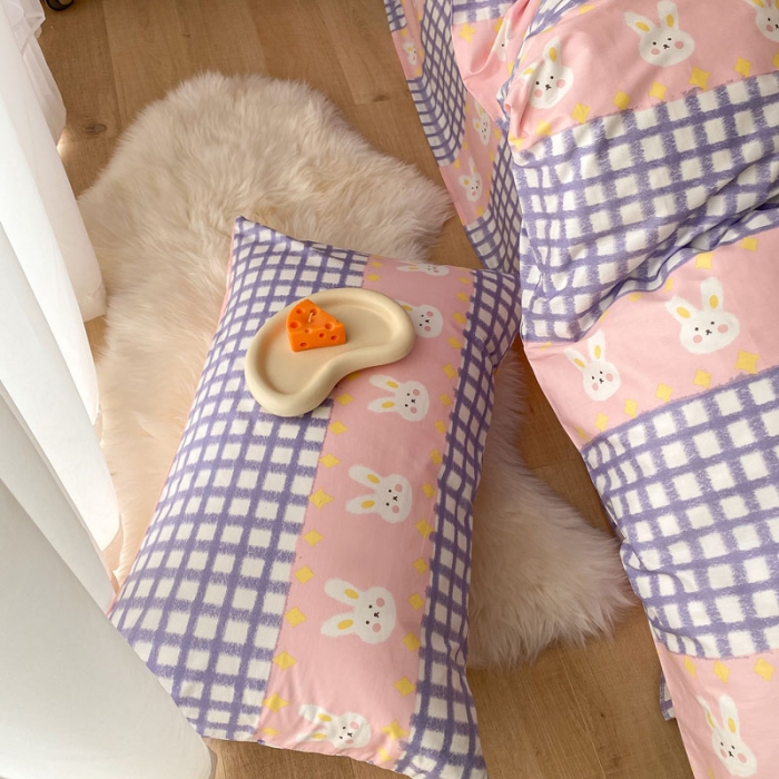 91家纺网 家纺一手货源 找家纺 梦家居 2021春季新品全棉小清新四件套 咪咪兔