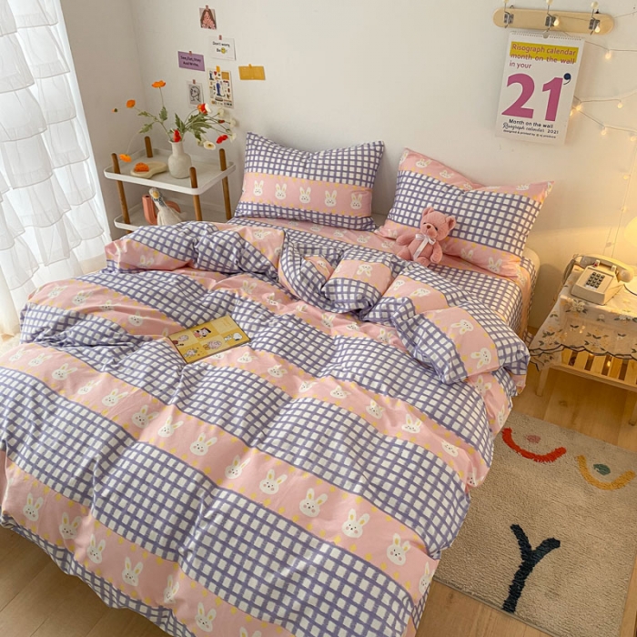 91家纺网 家纺一手货源 找家纺 梦家居 2021春季新品全棉小清新四件套 咪咪兔