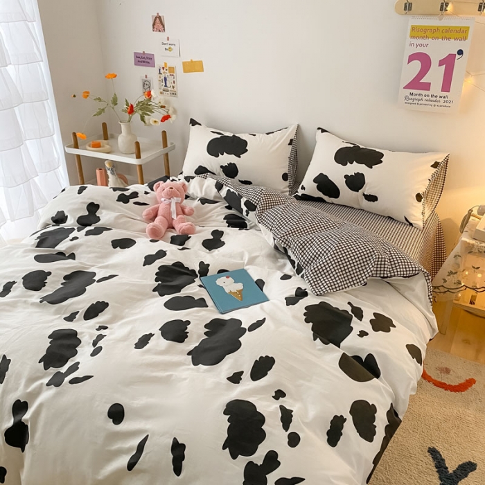 91家纺网 家纺一手货源 找家纺 梦家居 2021春季新品全棉小清新四件套 牛奶纹