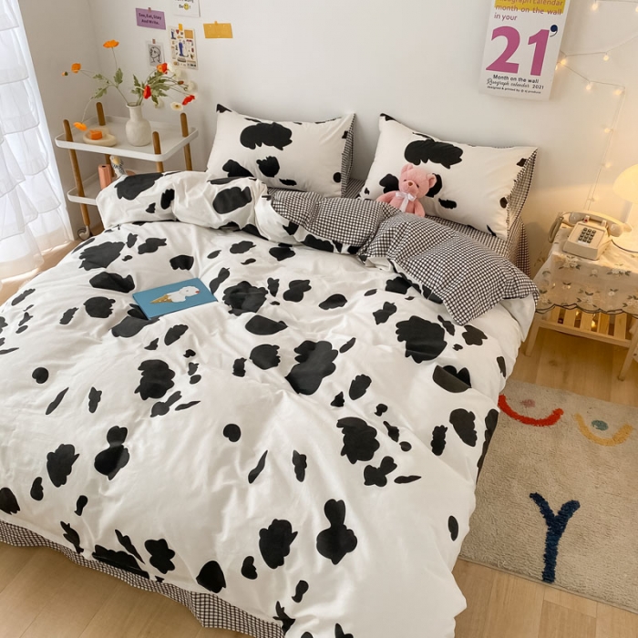 91家纺网 家纺一手货源 找家纺 梦家居 2021春季新品全棉小清新四件套 牛奶纹