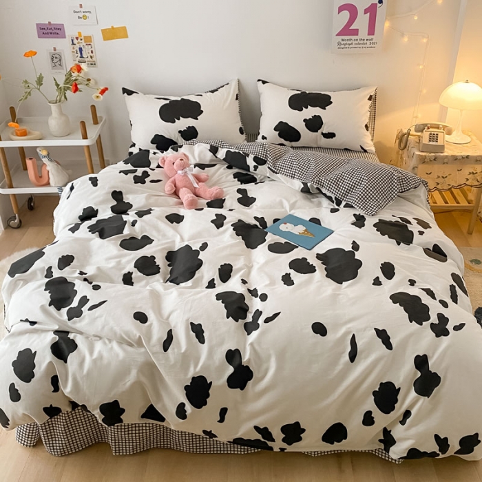 91家纺网 家纺一手货源 找家纺 梦家居 2021春季新品全棉小清新四件套 牛奶纹