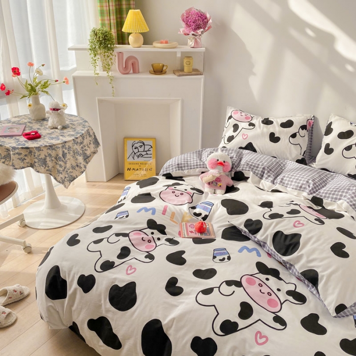 91家纺网 家纺一手货源 找家纺 梦家居 2021春季新品全棉小清新四件套 小奶牛