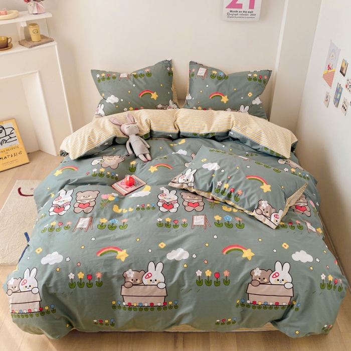 91家纺网 家纺一手货源 找家纺 梦家居 2021春季新品全棉小清新四件套 月亮兔