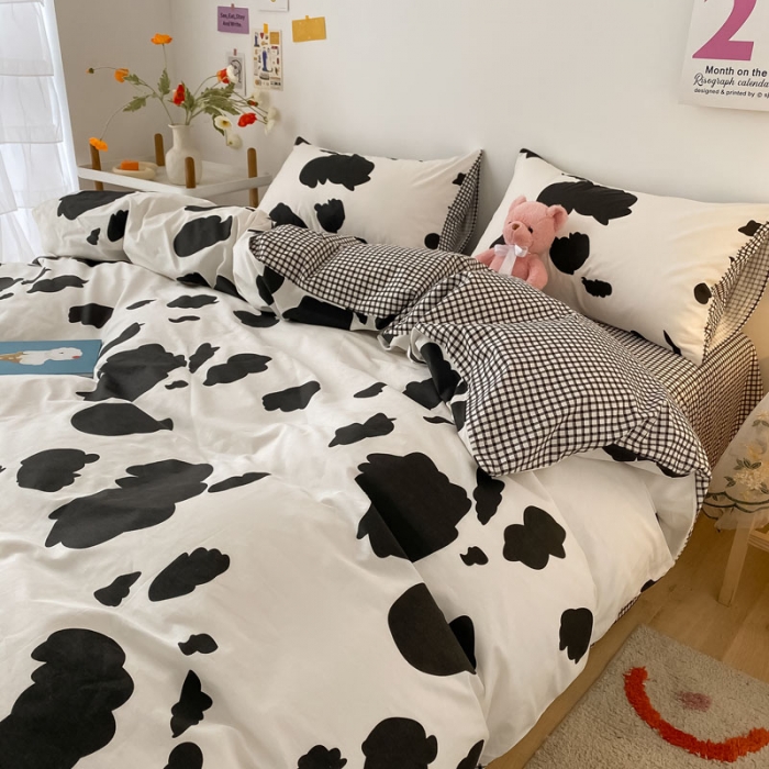 91家纺网 家纺一手货源 找家纺 梦家居 2021春季新品全棉小清新四件套 牛奶纹