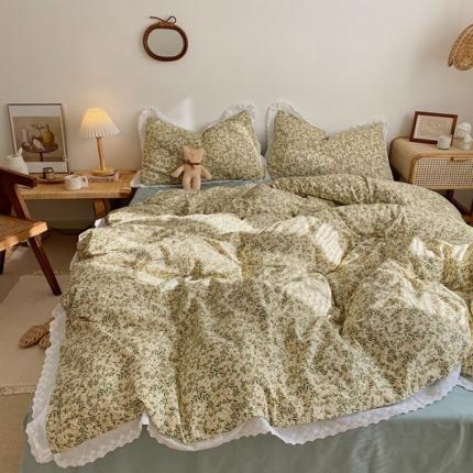 91家纺网 家纺一手货源 找家纺 艾沁 2021新款韩国刺绣花边小碎花系列四件套 绿枝