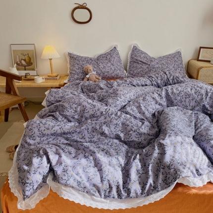 91家纺网 家纺一手货源 找家纺 艾沁 2021新款韩国刺绣花边小碎花系列四件套 意欢