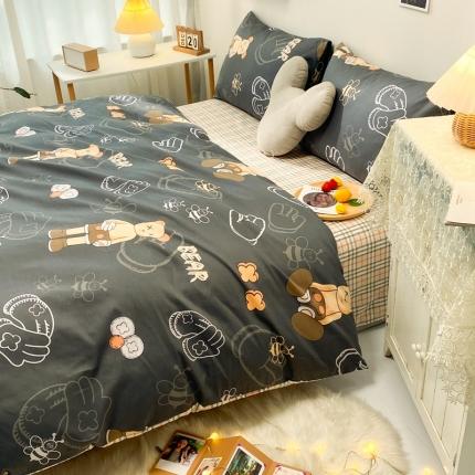 捌月13372喷气全棉摩登熊四件套 鲁米熊