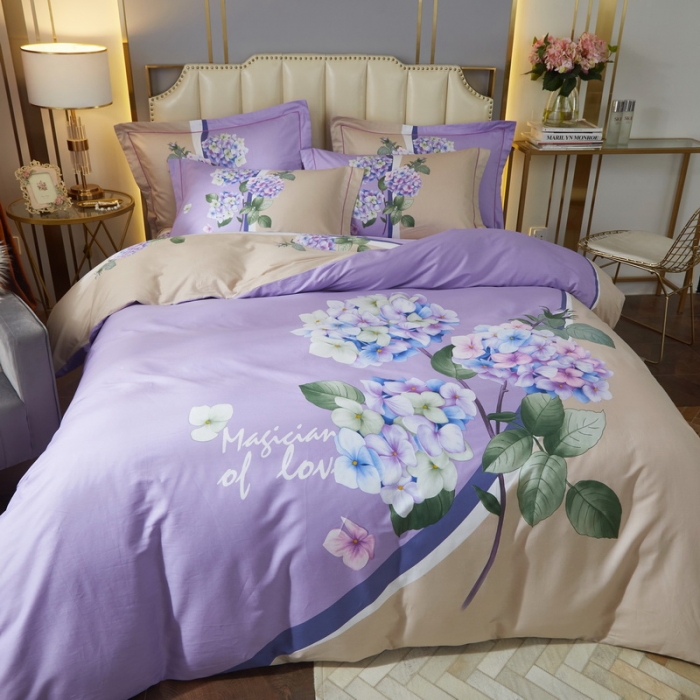 91家纺网 家纺一手货源 找家纺 启航 2021年爆款全棉春夏新品四件套 花韵紫