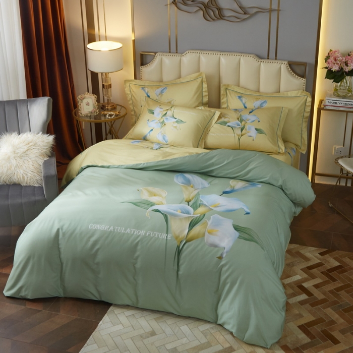 91家纺网 家纺一手货源 找家纺 启航 2021年爆款全棉春夏新品四件套 如花美眷绿