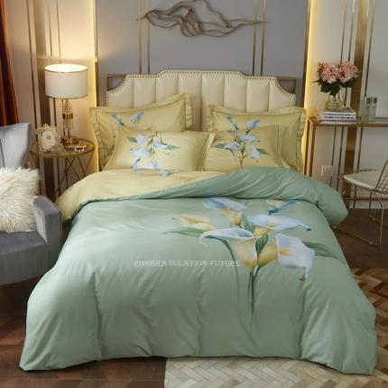 启航 2021年爆款全棉春夏新品四件套 如花美眷绿