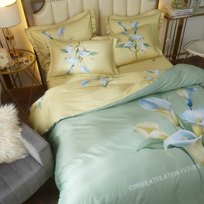 91家纺网 家纺一手货源 找家纺 启航 2021年爆款全棉春夏新品四件套 如花美眷绿