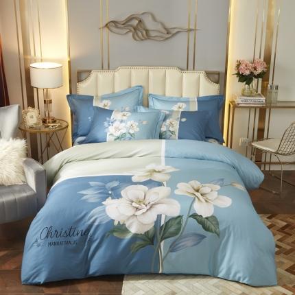 启航 2021年爆款全棉春夏新品四件套 伊莲娜蓝