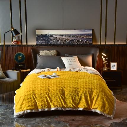 91家纺网 家纺一手货源 找家纺 网客 2024新款千鸟格立体雕花绒多用毯 亮黄