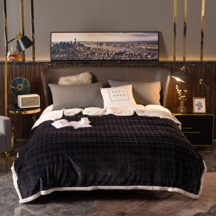 网客 2024新款千鸟格立体雕花绒多用毯 深灰