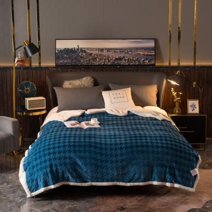 网客 2024新款千鸟格立体雕花绒多用毯 深蓝